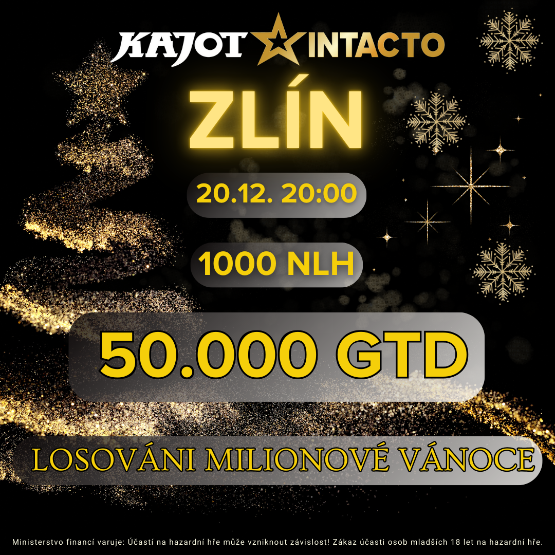 Losování soutěže MILIONOVÉ VÁNOCE a 50 000 Kč GTD v pátek 20.12. v Kajot Intacto Zlín!